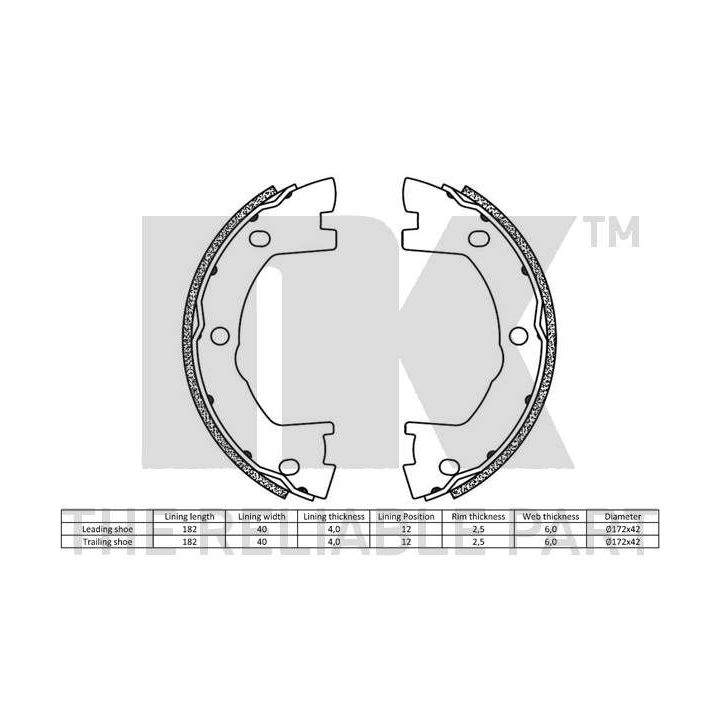 Stabdžių trinkelių komplektas, stovėjimo stabdis NK 2723841