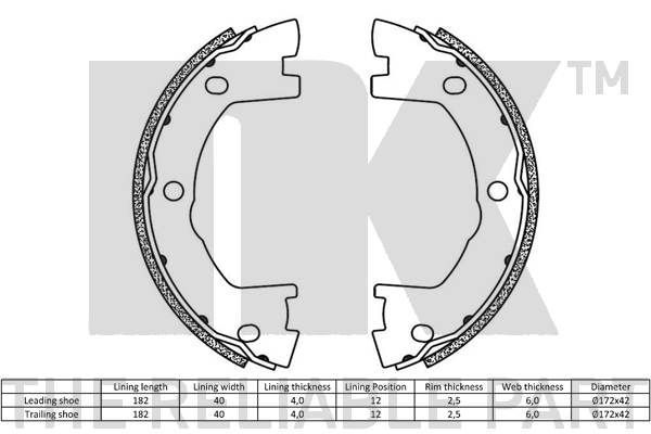 Stabdžių trinkelių komplektas, stovėjimo stabdis NK 2723841