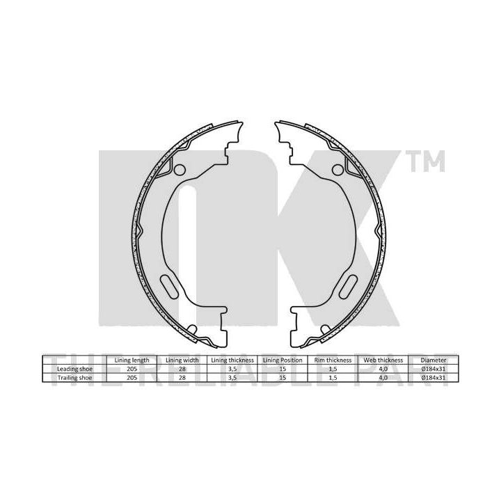 Stabdžių trinkelių komplektas, stovėjimo stabdis NK 2733689