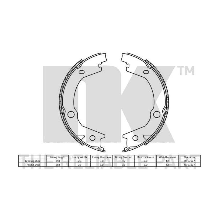 Stabdžių trinkelių komplektas, stovėjimo stabdis NK 2734745