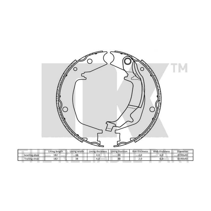 Stabdžių trinkelių komplektas, stovėjimo stabdis NK 2734746