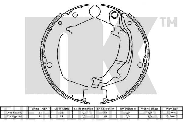 Stabdžių trinkelių komplektas, stovėjimo stabdis NK 2734746