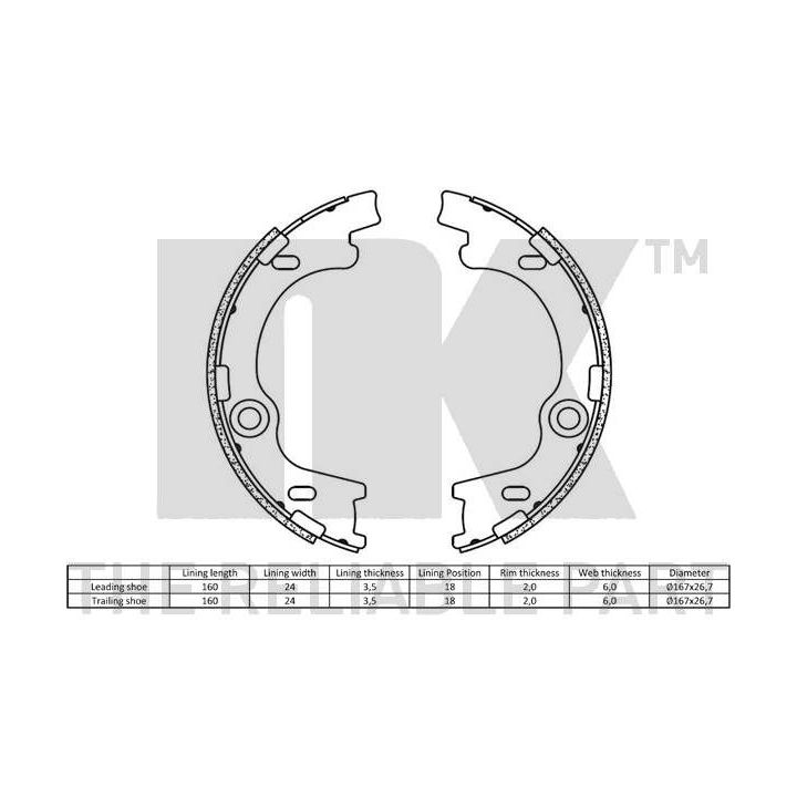 Stabdžių trinkelių komplektas, stovėjimo stabdis NK 2734790