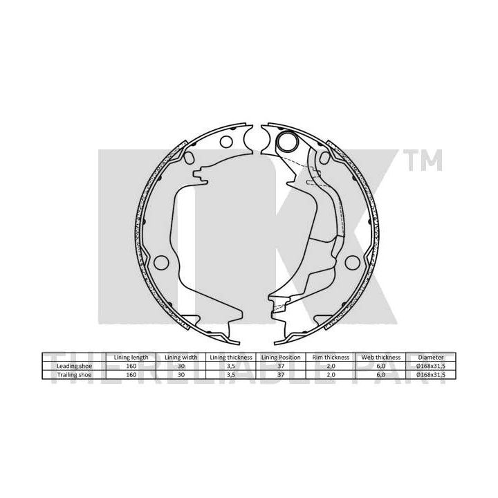 Stabdžių trinkelių komplektas, stovėjimo stabdis NK 2734793