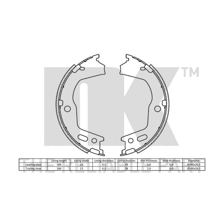 Stabdžių trinkelių komplektas, stovėjimo stabdis NK 2734851
