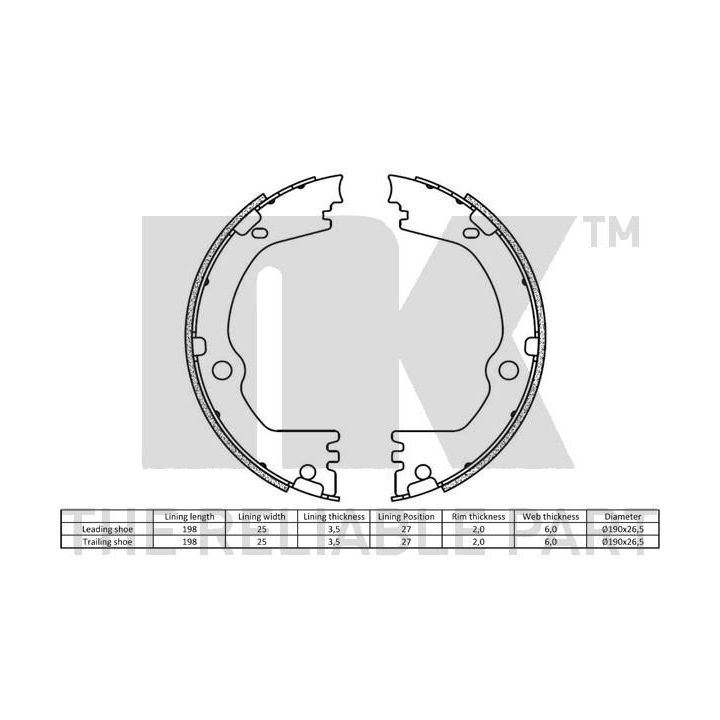 Stabdžių trinkelių komplektas, stovėjimo stabdis NK 2734852