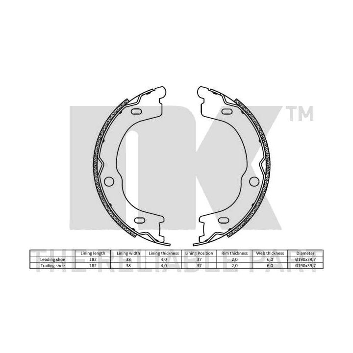 Stabdžių trinkelių komplektas, stovėjimo stabdis NK 2735791