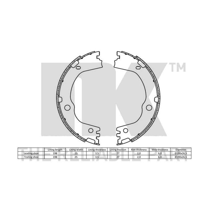 Stabdžių trinkelių komplektas, stovėjimo stabdis NK 2735834