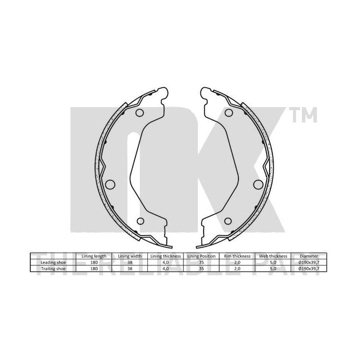 Stabdžių trinkelių komplektas, stovėjimo stabdis NK 2735854