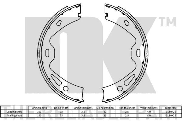 Stabdžių trinkelių komplektas, stovėjimo stabdis NK 2747866