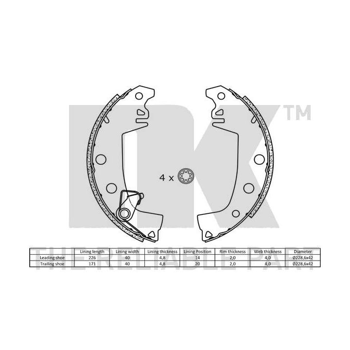 Stabdžių trinkelių komplektas, stovėjimo stabdis NK 2799235