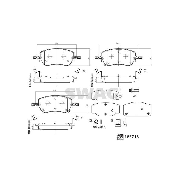 Stabdžių trinkelių rinkinys, diskinis stabdys SWAG 33 10 9160