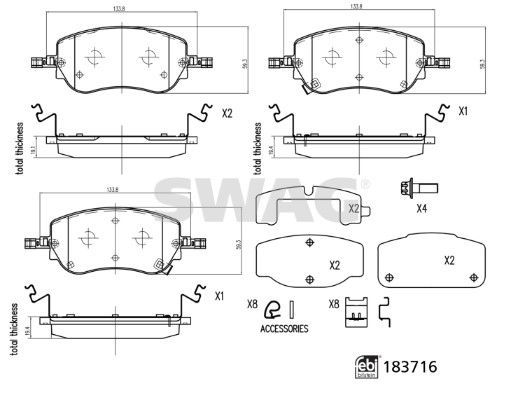 Stabdžių trinkelių rinkinys, diskinis stabdys SWAG 33 10 9160