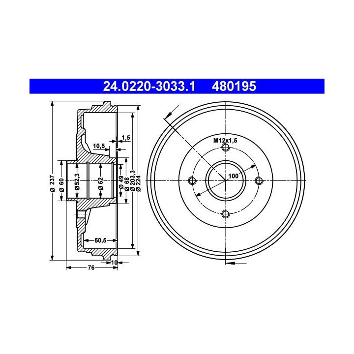 Stabdžių būgnas ATE 24.0220-3033.1