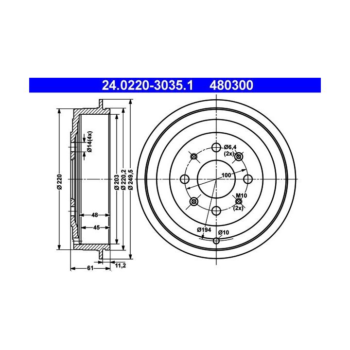 Stabdžių būgnas ATE 24.0220-3035.1