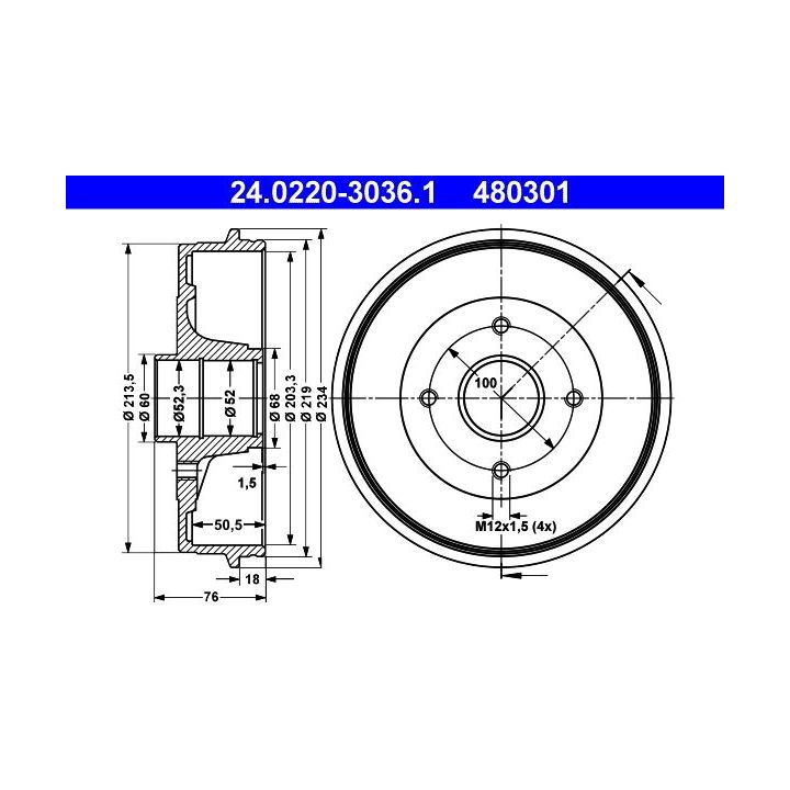 Stabdžių būgnas ATE 24.0220-3036.1
