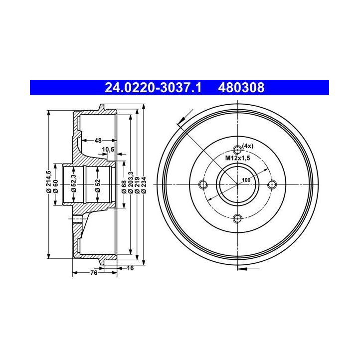 Stabdžių būgnas ATE 24.0220-3037.1
