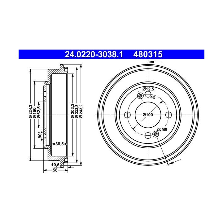 Stabdžių būgnas ATE 24.0220-3038.1