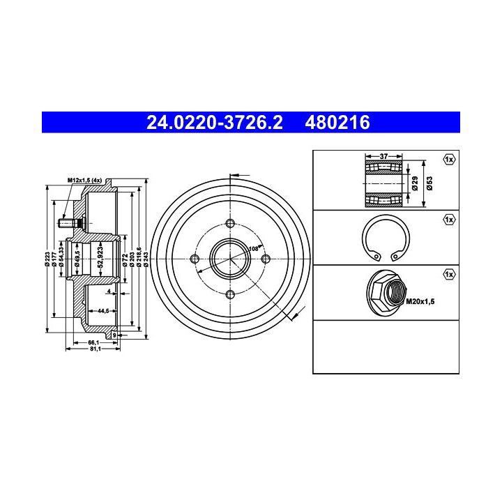 Stabdžių būgnas ATE 24.0220-3726.2