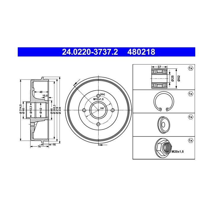 Stabdžių būgnas ATE 24.0220-3737.2