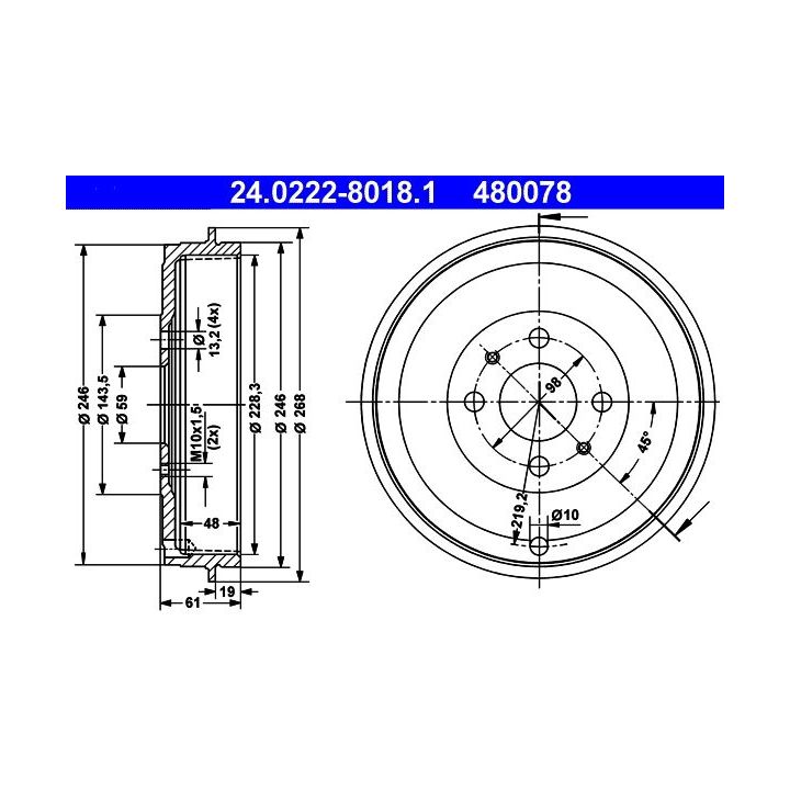 Stabdžių būgnas ATE 24.0222-8018.1