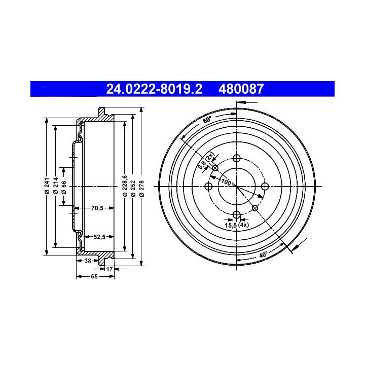 Stabdžių būgnas ATE 24.0222-8019.2
