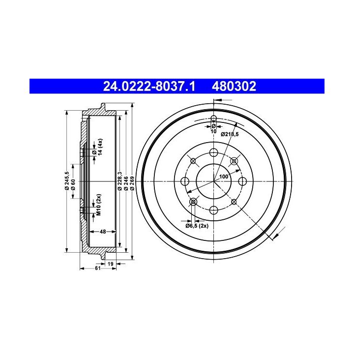 Stabdžių būgnas ATE 24.0222-8037.1