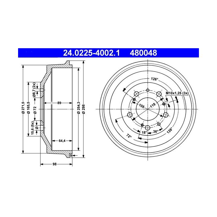 Stabdžių būgnas ATE 24.0225-4002.1