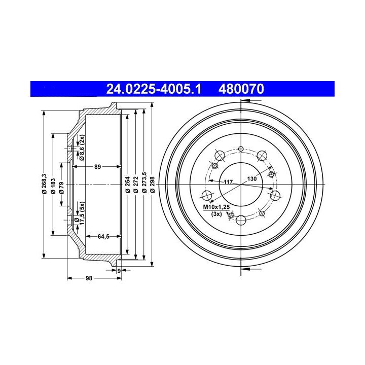Stabdžių būgnas ATE 24.0225-4005.1