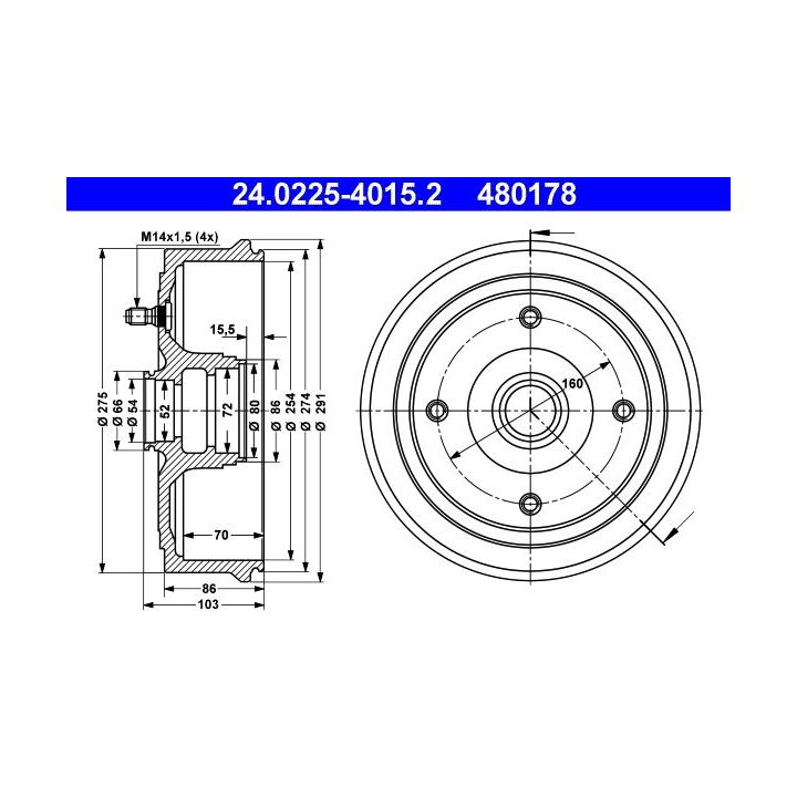Stabdžių būgnas ATE 24.0225-4015.2