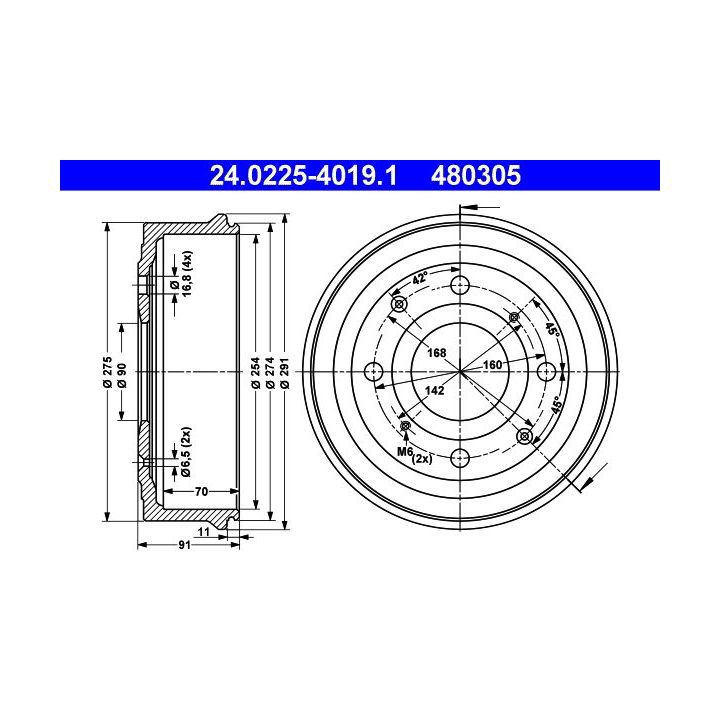 Stabdžių būgnas ATE 24.0225-4019.1