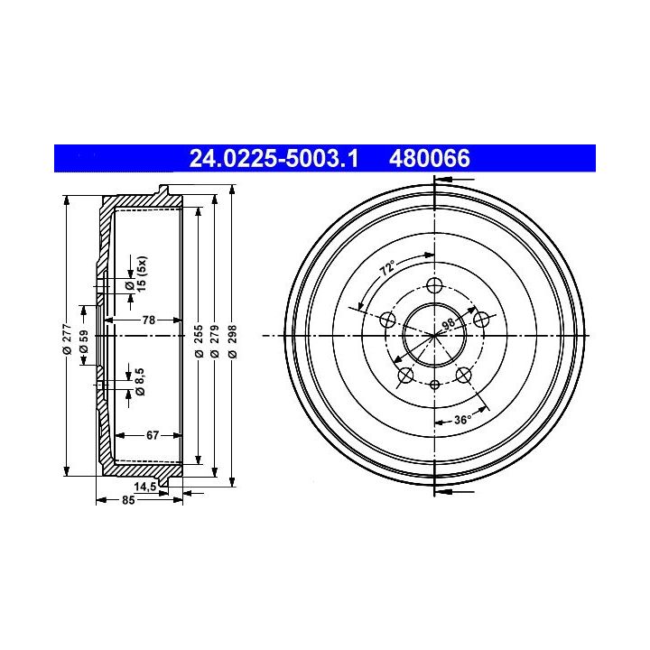 Stabdžių būgnas ATE 24.0225-5003.1