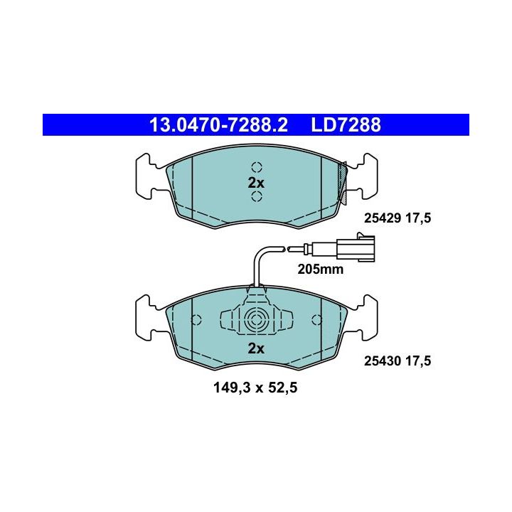Stabdžių trinkelių rinkinys, diskinis stabdys ATE 13.0470-7288.2
