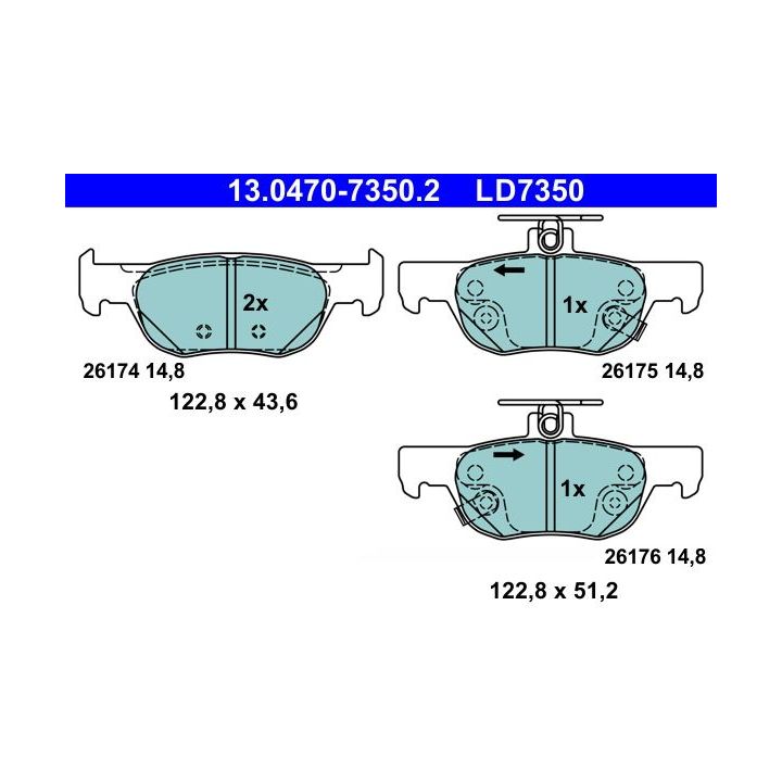 Stabdžių trinkelių rinkinys, diskinis stabdys ATE 13.0470-7350.2