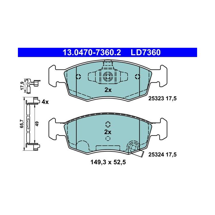 Stabdžių trinkelių rinkinys, diskinis stabdys ATE 13.0470-7360.2
