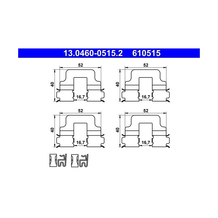 Priedų komplektas, diskinių stabdžių trinkelės ATE 13.0460-0515.2