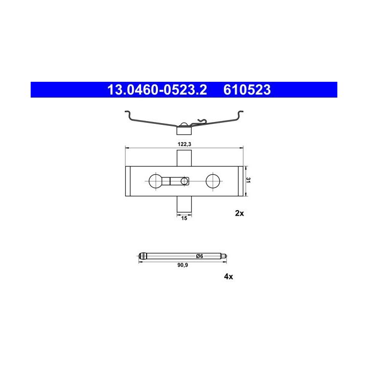 Priedų komplektas, diskinių stabdžių trinkelės ATE 13.0460-0523.2