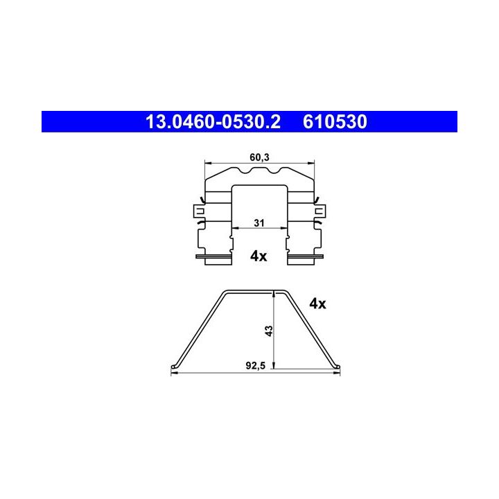 Priedų komplektas, diskinių stabdžių trinkelės ATE 13.0460-0530.2