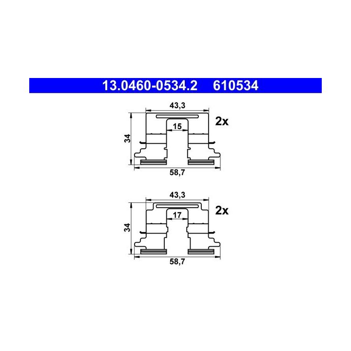 Priedų komplektas, diskinių stabdžių trinkelės ATE 13.0460-0534.2