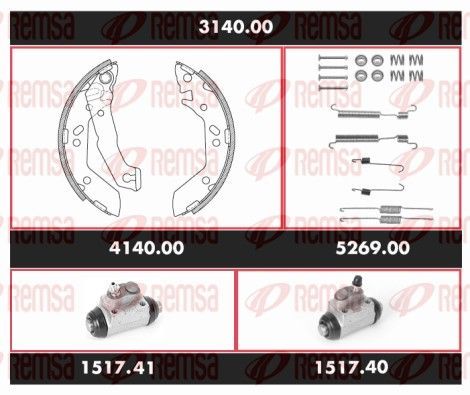 Stabdžių rinkinys, būgniniai stabdžiai REMSA 3140.00