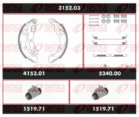 Stabdžių rinkinys, būgniniai stabdžiai REMSA 3152.03