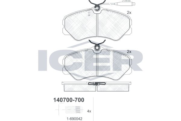 Stabdžių trinkelių rinkinys, diskinis stabdys ICER 140700-700