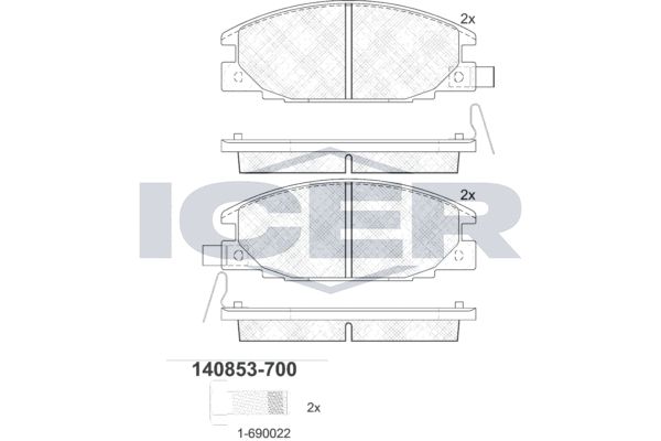 Stabdžių trinkelių rinkinys, diskinis stabdys ICER 140853-700