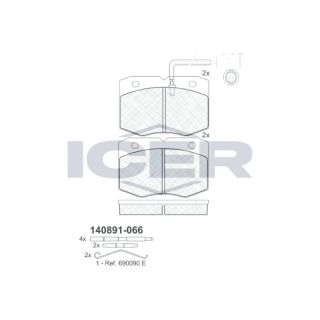 Stabdžių trinkelių rinkinys, diskinis stabdys ICER 140891-066