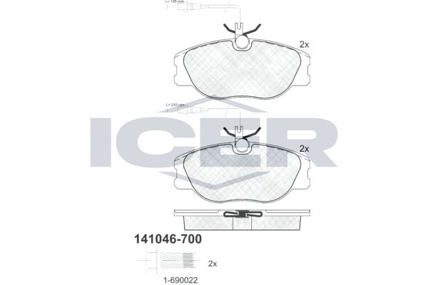 Stabdžių trinkelių rinkinys, diskinis stabdys ICER 141046-700
