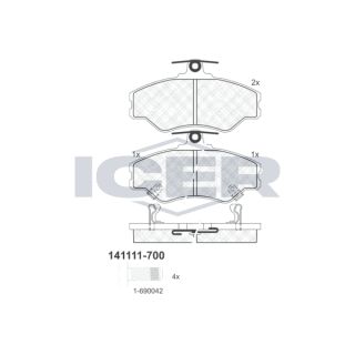 Stabdžių trinkelių rinkinys, diskinis stabdys ICER 141111-700