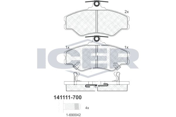 Stabdžių trinkelių rinkinys, diskinis stabdys ICER 141111-700