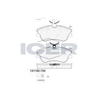 Stabdžių trinkelių rinkinys, diskinis stabdys ICER 141180-700