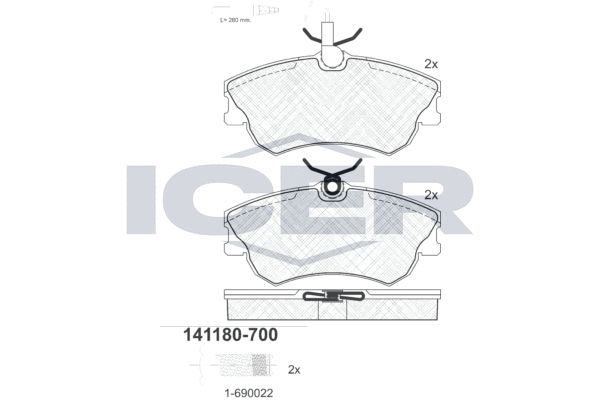 Stabdžių trinkelių rinkinys, diskinis stabdys ICER 141180-700