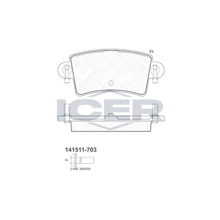 Stabdžių trinkelių rinkinys, diskinis stabdys ICER 141511-703